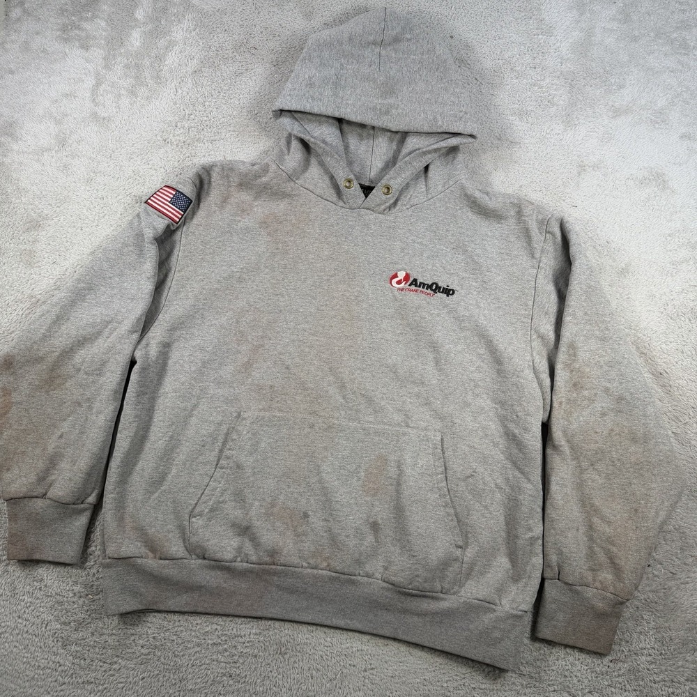 Vintage Camber Hoodie Men XL Grey Thermal Waffle Lined Pullover Made USA AmQuip